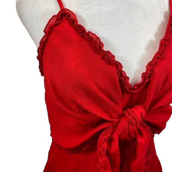 The Impeccable Pig Brand Red Tie Front Baby Doll Dress Size Large - Picture 3 of 13